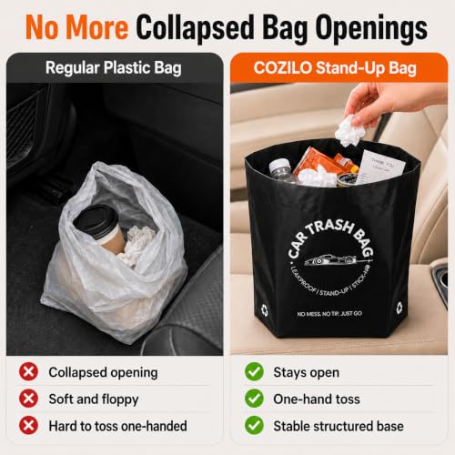 Image of Disposable Car Trash Bags, Stand-Up & Stick-On Car Trash Can Alternative