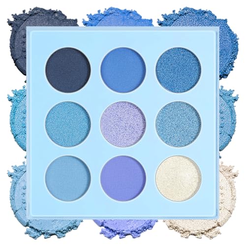 ALIIP Sombras de Ojos, Azul Paletas de Sombras de Ojos, Paleta Maquillaje Profesionales, Fórmula Vegana, Altamente Pigmentada 9 Colores, Múltiples Acabados, Eyeshadow Palette Mate y Perlado, 1.4g x 9