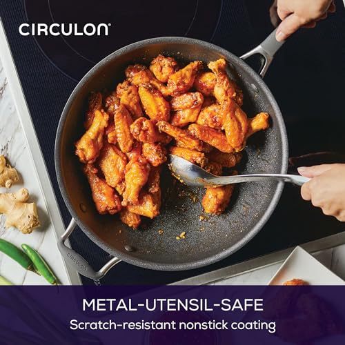 Image of Circulon A1 Series Nonstick Induction Stir Fry Pan, 13.25-Inch, Graphite | Non stick frying pan for fast, even heat, with ScratchDefense Technology, dishwasher safe cooking pan, oven safe to 400AF