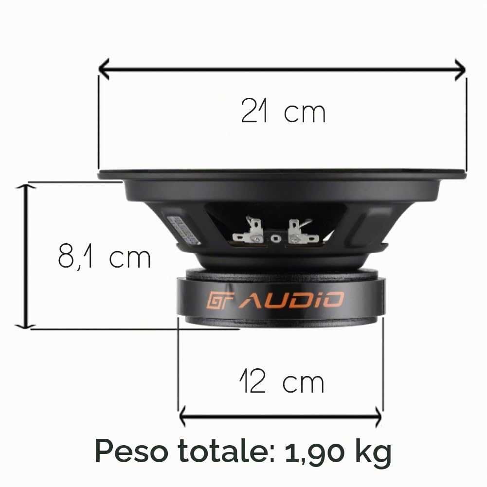 KIT SET PER BASS FACE GT AUDIO GT-MR8/4 1 midwoofer medio basso midrange da 20 cm 200 mm 8" diametro 100 watt rms 200 watt max impedenza 4 ohm, portiere sportelli auto, 1 pezzo