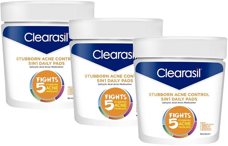 Clearasil Lenços de Limpeza Facial com Ácido Salicílico 2%, 90 Unidades, Pacote com 3