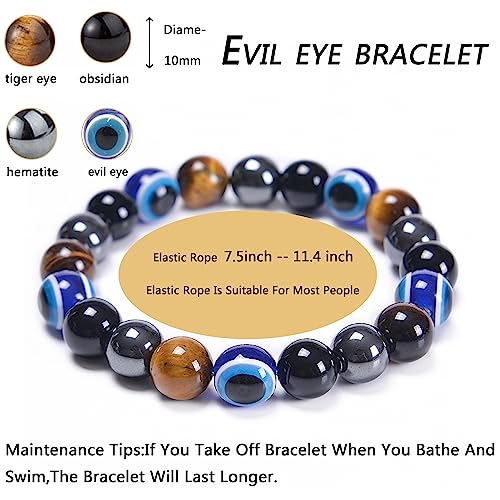 Tiger Eye Bracelet,10MM Relax Anxiety Triple Protection Bracelet Spiritual Crystal Gemstones Beaded Bracelets for women men Bring Luck And Prosperity3