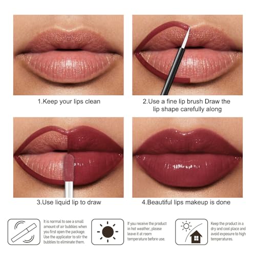 Image of evpct Mauve Red Shiny Longwear No-Budge Liquid Lip Color Lipstick Makeup, Highly Pigmented Color Instant Shine, Waterproof Long Lasting Lipstick for Women, Lip Stain Gloss with Lip Liner Brush, 17#