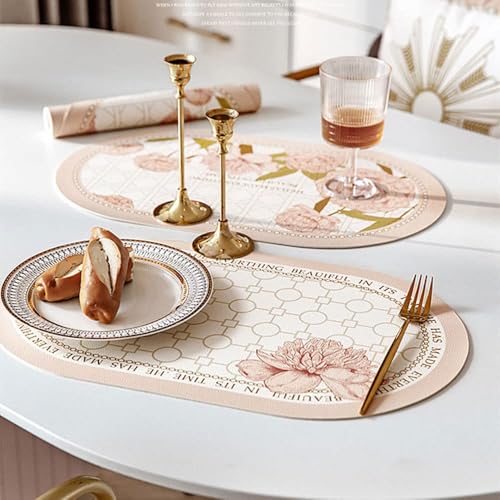 Image of YELONA Leather Dining Table Placemats Set of 2 - Waterproof, Heat Resistant, Anti-Slip, Easy to Clean Table Mats for Dining Table, Kitchen & Home Decor (Peach Fuzz, 40 x 30 cm)