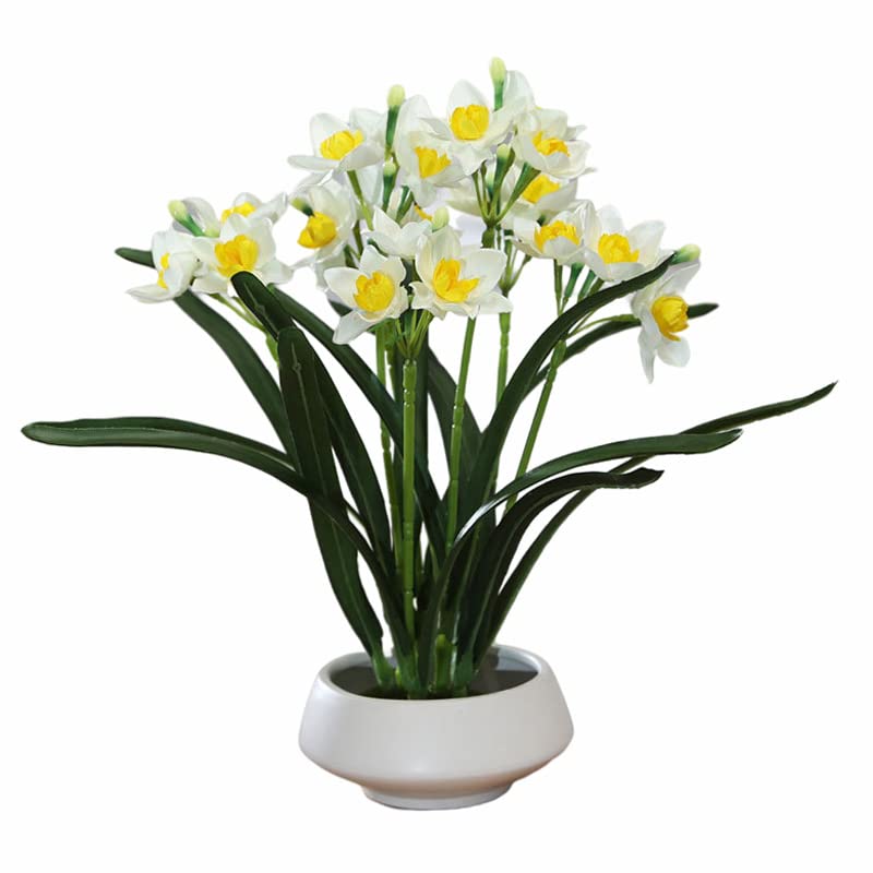 Vasetto Decorativo Con Prato Artificiale E Fiori – Plastica Bianca Per Casa, Tavolo, Giardino, Matrimonio