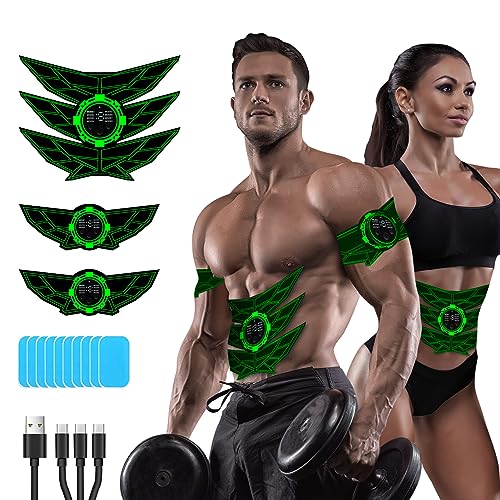 SEVEKO Abdominales Electroestimulacion, Electroestimulador Muscular Abdominales, EMS Cinturón Muscular Abdominal, 8 Modos y 15 Intensidades, 10 Hidrogeles de Repuesto （Verde）