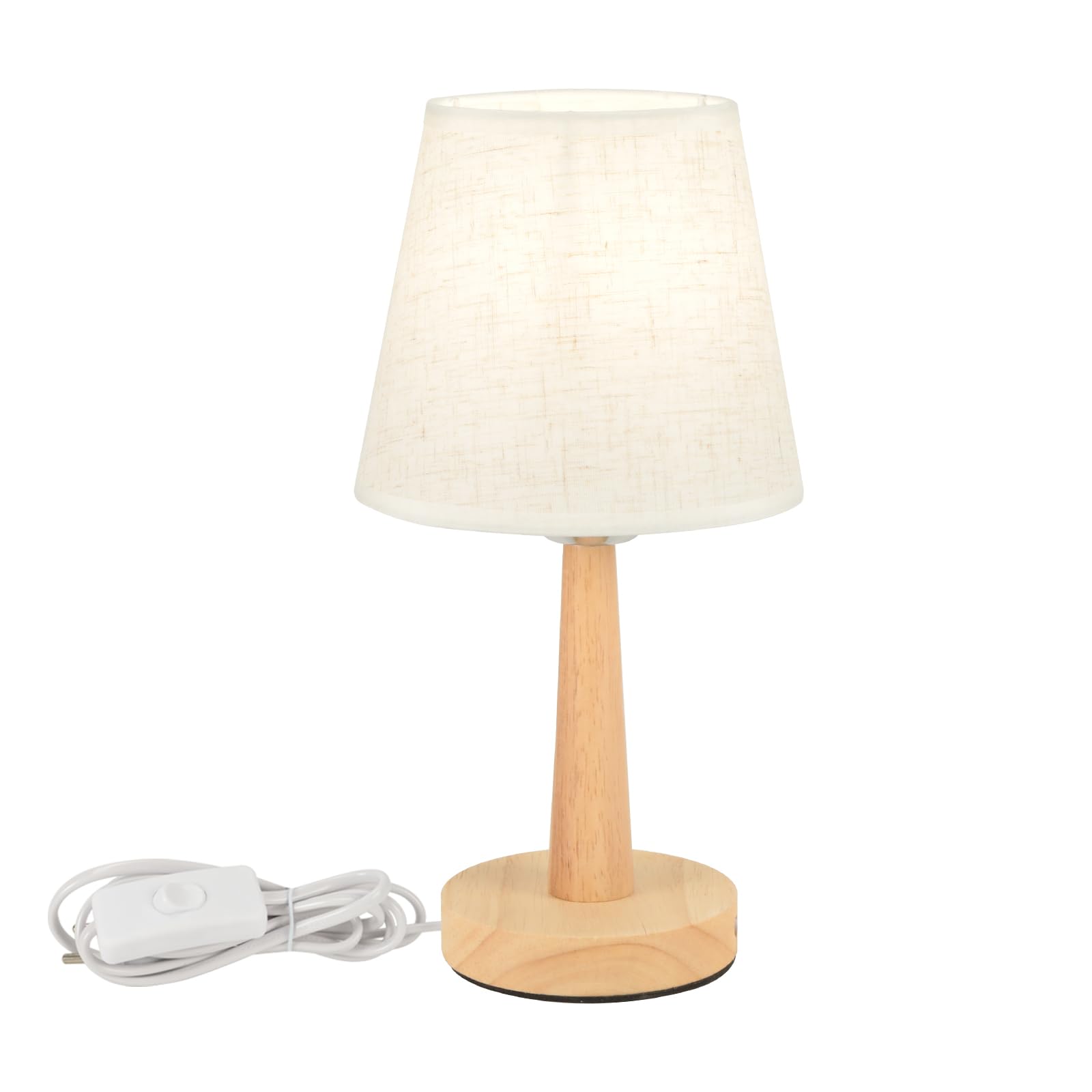 LIGKIN Lámpara de Mesa Moderna con Pantalla de Tela Blanca E27 Lámpara de noche de madera con Interruptor Lámparas de escritorio para Dormitorio Salón Lectura