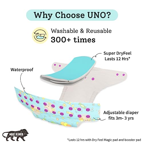 Image of SuperBottoms NEW UNO Freesize Cloth Diaper | Cloth diaper for babies 0 to 3 years | Washable & Reusable cloth diaper | Comes with cloth diaper insert | 1 Diaper and 1 Organic cotton Soaker