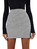 Floerns Women's Plaid High Waist Bodycon Mini Skirt Black White Houndstooth M