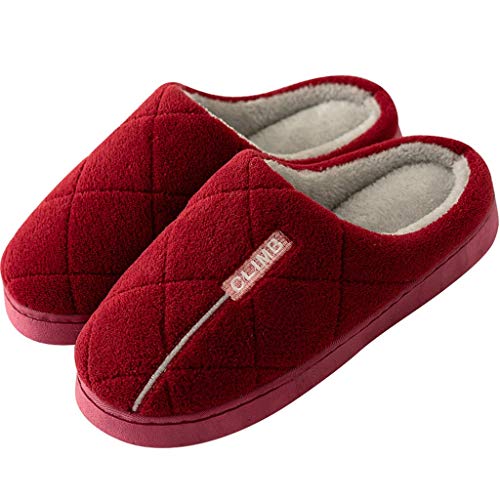 WUAI Women Men Cozy Memory Foam Home Slippers Winter Warm Indoor Outdoor Slip on Clog Slippers (Wine Red,US 6.5-7/CN 38)
