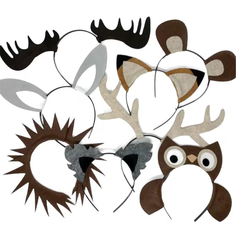 8 Pack Woodland Forest Animals Ears Headbands Headpiece Headwear for Camping and Enchanted Forest Theme