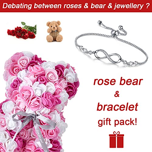 U Uqui Rose Bear Gifts For Her, Flower Bear Rose Teddy Bear With Box & Bracelets For Women Girls, I Love You Romantic Cute Anniversary Birthday Gifts Or Decor, Color Mix Handmade Gifts #TOP1