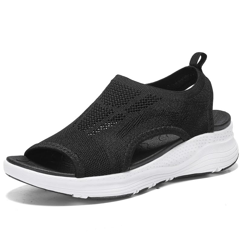 Ziitop Damen Sommer Sandalen - Bequeme Orthopädische Slingback Slides Mit Weichem Fußbett - Waschbare Outdoor Wassersandalen - Casual Strick Plateau Sandalen