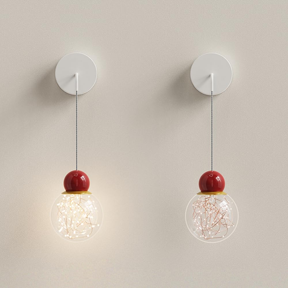 XANAYXWJ Aplique de pared LED Lámpara de noche estilo crema con pantalla acrílica, luz de metal roja de 5 W, apliques de alambre para colgar en interiores elegantes y blancos, altura ajustable (3000 k