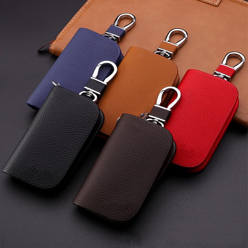 KEY-AE - Top Layer Leather Universal Car Key Bag Case Genuiness Leather Wallet Bag For Chevrolets Peugeots Jeepss Hyundais Benzs Car Accessories (For Renaults Red)