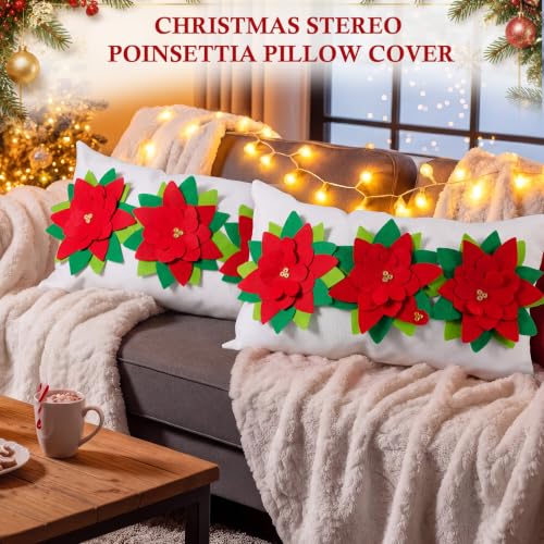 Image of SiliFine 2 Christmas Poinsettia Pillow Cover 14x24 Stereo Flower Pillowcase