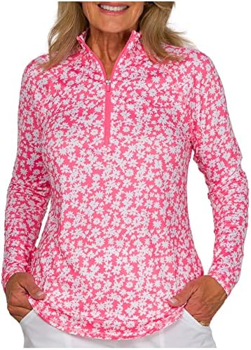 Jofit Apparel Women’s Athletic Clothing UV Mock for Golf & Tennis, Size Small, Ditsy Floral