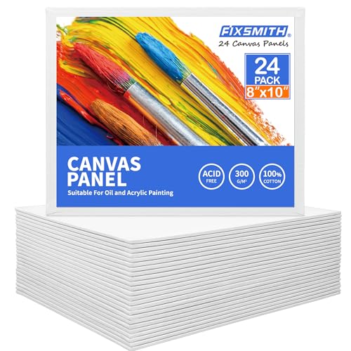 Image of FIXSMITH Painting Canvas Panels- 24 Pack Canvas Board,8x10 Inch Primed Canvases,Classroom Pack,100% Cotton Canvas Panel,Acid Free,Artist Canvas Boards for Professionals,Hobby Painters,Students & Kids.