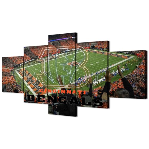 (60X100CM/5PCS) Framed Canvas Print Poster - Neon Bengals badge with Cincinnati Soldier Field - American football Wall Art for Home and Office Decor