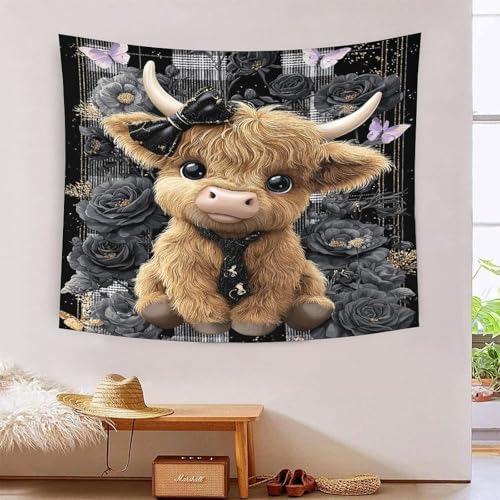 Tissu deco Highland Cow 3D transformez votre chambre avec une tenture murale