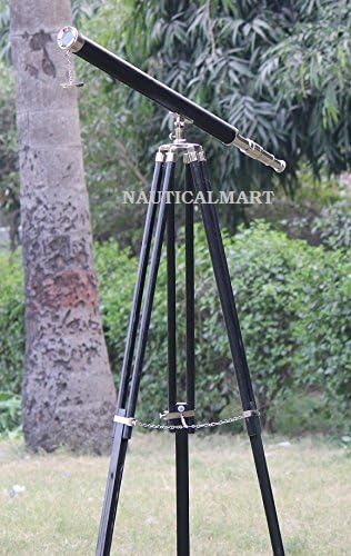 Nickel Finish Black Leather Grip Black Wooden Tripod Telescope by NAUTICALMART