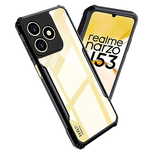Image of A rtistque Clear Hard Transparent Acrylic Armor Anti-Drop Shockproof TPU Edge Back Cover Case for Realme Narzo N53 - Black