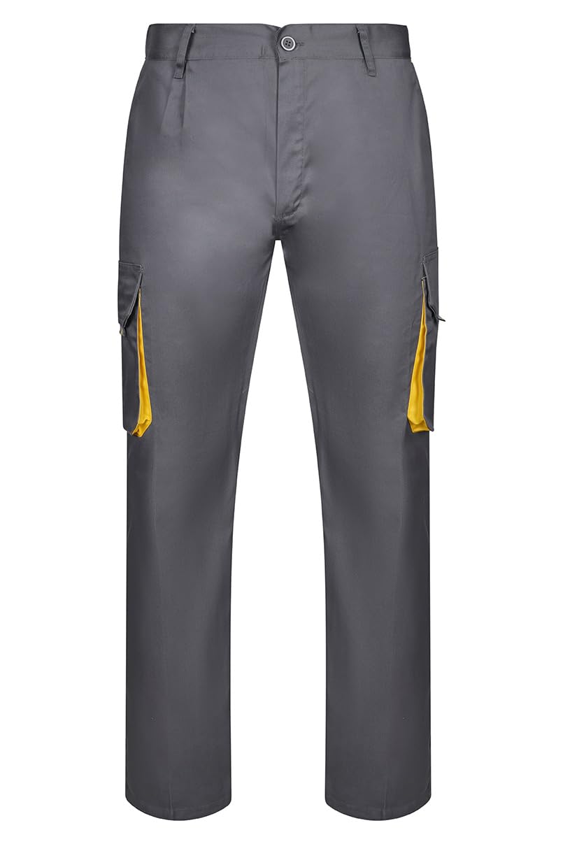 Velilla 103004; Pantalón Bicolor Multibolsillos; Color Gris y Amarillo; Talla 34