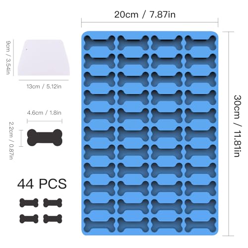 Silikon Hundekekse Backform, 44 Gitter Hundekuchen Backmatte mit Knochen-Formen für DIY Hundeleckerlies, Schokolade, Kekse, Süßigkeiten, BPA-Frei - Blauer Knochen