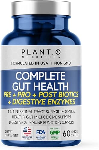 4-in-1 Prebiotic Probiotic & Postbiotic for Women & Men, Complete Gut & Digestive Support Supplement, Pre Post Probiotics & Digestive Enzymes 60 Capsules