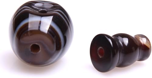 Miniatura 2 de Gem-Inside - Cuentas de ágata Botswana marrón natural, 3 agujeros, Buda, Mala Gurú, cuentas de oración del Tíbet, 0.630 x 1.063 in, 1 juego