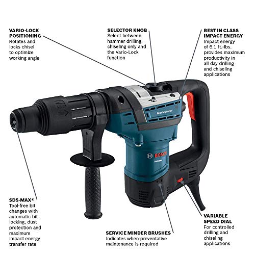 Image of BOSCH 1-9 /16-Inch SDS-Max Combination Rotary Hammer RH540M, Blue and Bosch HS1910 Scaling Chisel 3-Inch by 12 Inch SDS max