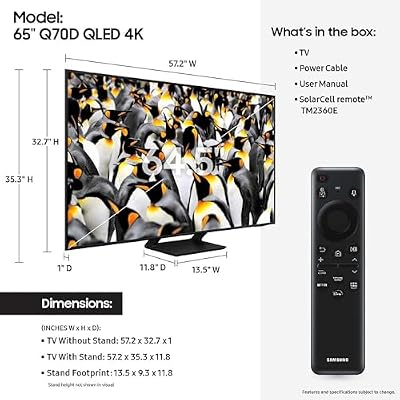 Samsung 65-Inch Class QLED 4K Q70D Series Quantum HDR Smart TV with Object Tracking Sound Lite, Motion Xcelerator, Eye Comfort Mode, Gaming Hub, Alexa Built-in (QN65Q70D, 2024 Model)