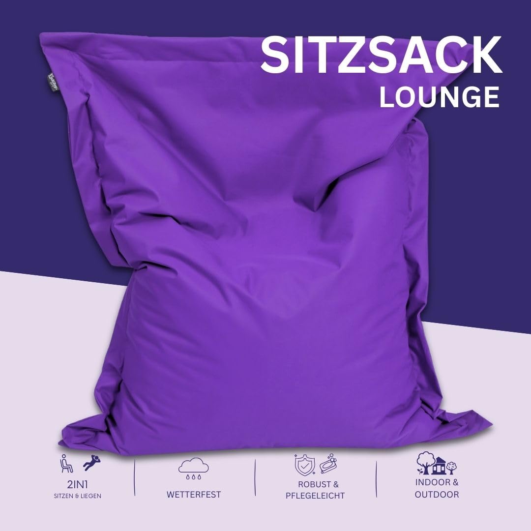 BuBiBag Sitzsack XXL 200x140 cm mit Füllung – Handgefertigt – Bean Bag Indoor & Outdoor – Riesensitzsack Lounge Gästebett – wasserabweisend – Lila
