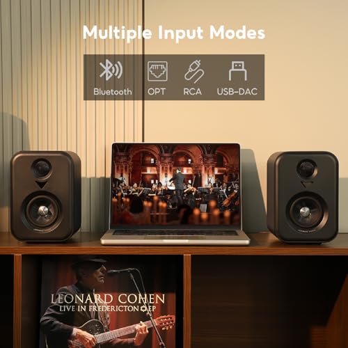 Image of AIYIMA S400 80 Watt 2.0 Channel Home Audio Active Bookshelf Speakers with Sub Out | TPA3118 Amp Chip | Bluetooth /Optical /RCA /USB Input for TV | Treble & Bass Tone | Remote |Upgraded Version