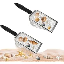 lasuroa 2pcs Beach Mesh Shovels, Stainless Steel Sand Shovels Beach Shell Scooper Summer Toys Accessories for Boys Girls Stainless Steel Sand Sifter for Picking up Shells