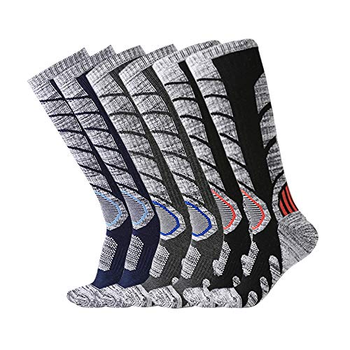 XIKUN Ski Socks Men Women Warm Skiing Socks High Performance Outdoor Winter Sport Socks (Assortment Black X 1 Pair,Dark Grey X 1 Pair,Dark Blue X 1 Pair)