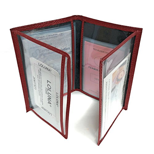 LOLUNA® Etui carte grise cuir, permis conduire voiture, identité et assurance - 4 volets - plusieurs couleur homme et femme - Rouge