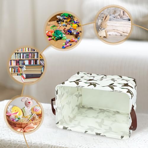 Image of Mallard Duck Storage Basket Waterproof Canvas Toy Storage Bin Mallard Duck Room Decor Collapsible Outdoor Basket with Leather Handles Blanket Baskets For Closets,Bedrooms,Gifts Baskets