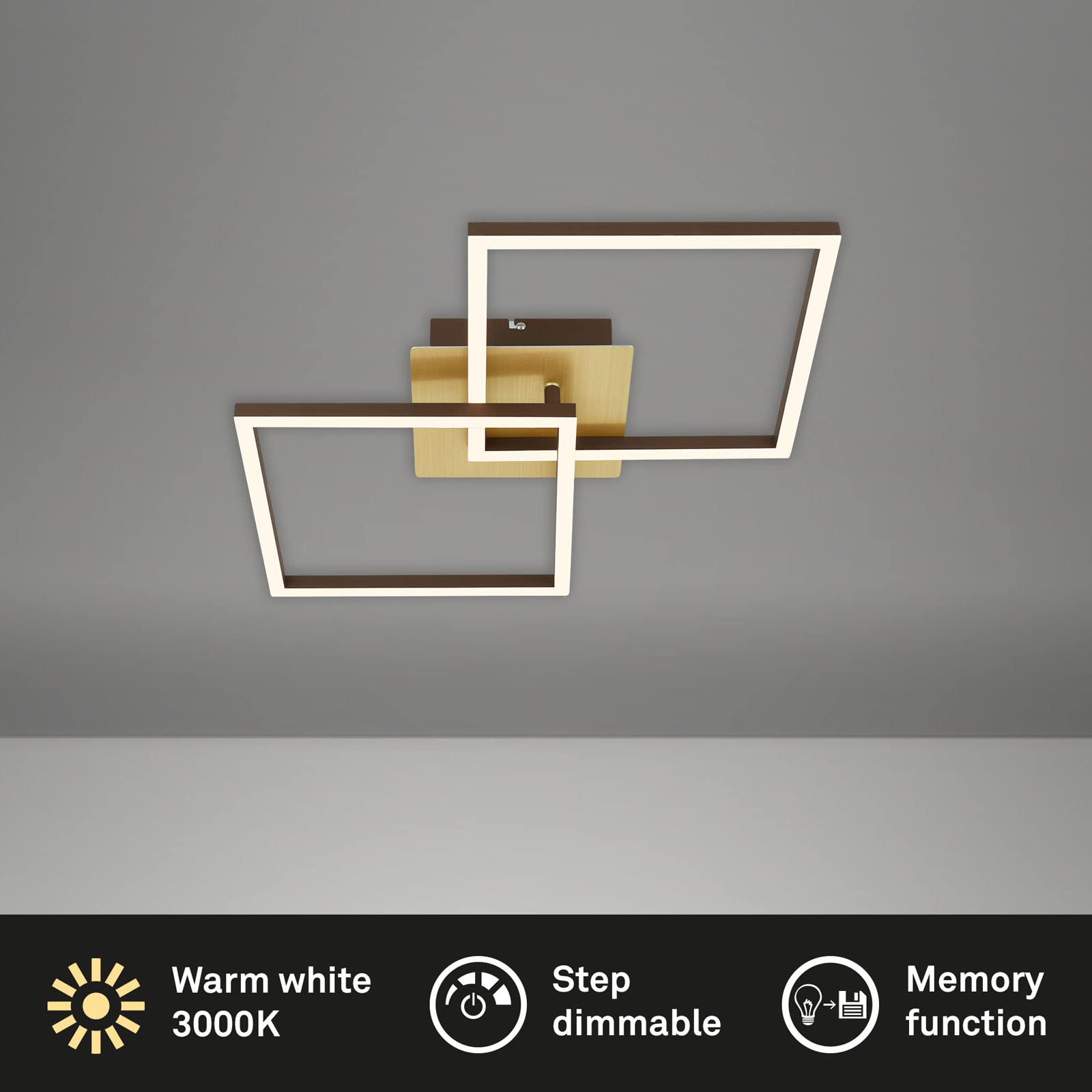 BRILONER Leuchten - LED Ceiling Light Settings Dimmable Swivelling Ceiling Light LED Frame Gold-Coloured Brown 620 x 368 x 73 mm