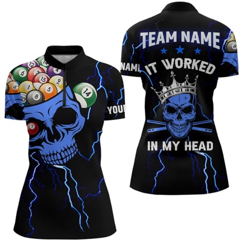 Personalized It Worked in My Head 3D Skull Printed Billiards Women Quarter Zip Shirts Black T0733