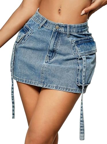 Denim Skort for Women High Waisted Asymmetrical Wrap Jean Skorts A-Line Stretchy Skinny Cargo Mini Skirts