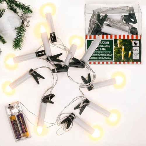 MIJOMA LED Lichterkette mit 10 Kerzen und Clips, 3m Länge, Batterie betrieben, 6/18 Timer – Flexibel und Ideal für Weihnachtsdeko MIJOMA LED Lichterkette mit 10 Kerzen und Clips, 3m Länge, Batterie betrieben, 6/18 Timer – Flexibel und Ideal für Weihnachtsdeko