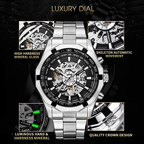 Gute JWH037-FBA Mens Watches, Mechanical Skeleton Stainless Steel Waterproof Automatic Self-Winding Watch For Men, Luxury X Dial Steampunk Wrist Watch thumb #3