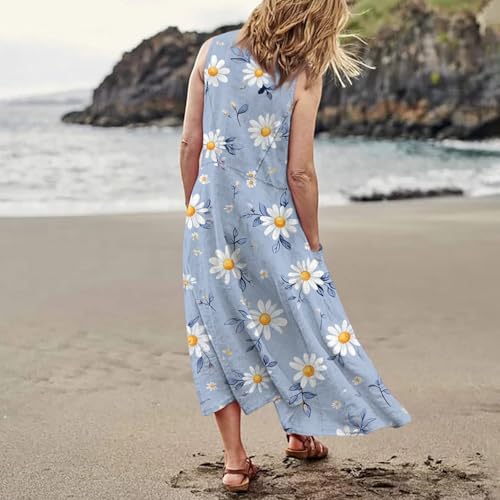 Plus Size Cotton Linen Summer Dresses for Curvy Women 2025 Sleeveless Maxi Vacation Beach Sundresses with Pockets