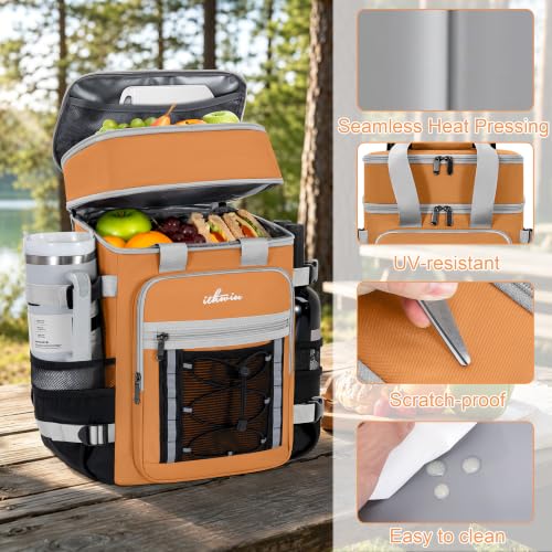 Image of Cooler Backpack Insulated Cooler Bag for Men & Women | 40 Cans Insulated Picnic Backpack with 2 Leak Proof Compartments for Picnic, BBQ Camping, Beach, Hiking, Orange