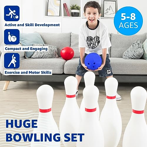 Grip Kids 17 inch Huge Bowling 6 pins Set with Storage Bag - Outdoor & Indoor Play Toys, Backyard Games Kids Activities, Family Party, Birthday for Toddlers Ages 5 6 7 8 Year Old - Amazon Exclusive
