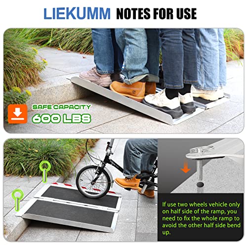 Liekumm 4Ft Wheelchair Ramp With Non-Slip Surface, Portable Aluminum Threshold Ramp, 600Lbs Capacity, Folding Ramps For Wheelchairs, Home, Doorways, Stairs, Curbs, Steps, Handicaps, Scooter #TOP4