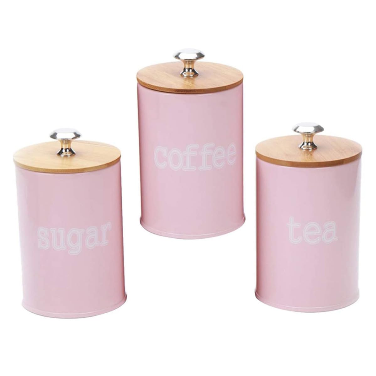 Bote Hermético de Hierro y Bambú Rosa, 3 Piezas para Café y Especias
