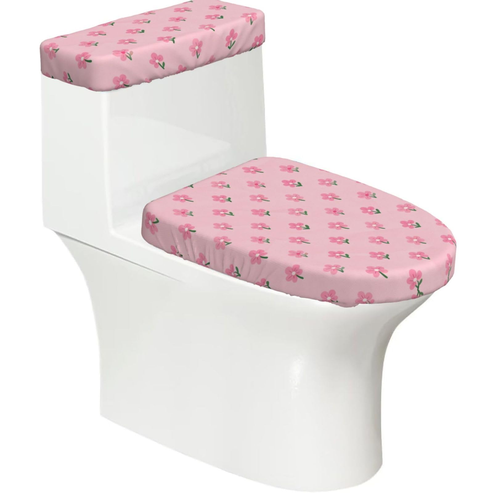 Cntdbu Black Floral Stretchy Toilet Lid And Tank Cover Set-Soft Elastic Bathroom Decor For U Shape Oval
