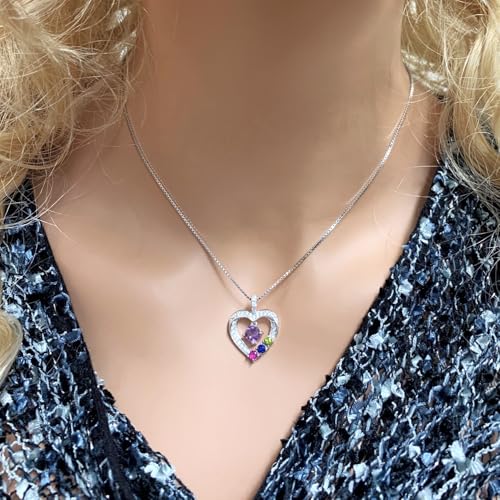 Central Diamond Center Mother & Child Heart Birthstone Necklace w/ 1-6 Simulated Gemstones in Sterling Silver, 10K, or 14K Gold3